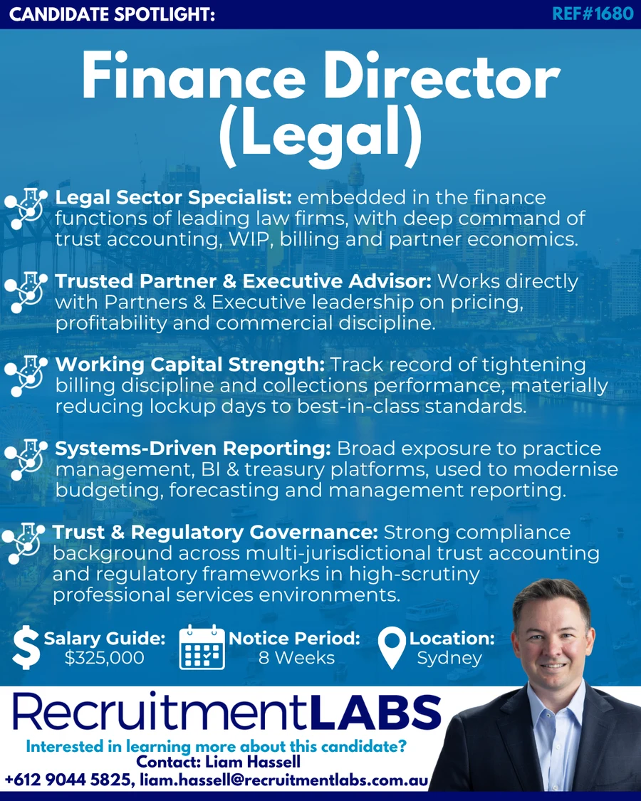 1680 — Finance Director (Legal) candidate spotlight — accounting & finance recruitment Sydney