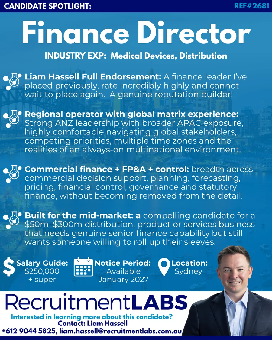 2681 — Finance Director (Medical Devices) candidate spotlight — accounting & finance recruitment Sydney