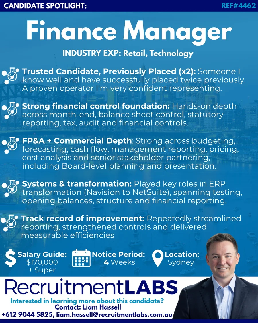 4462 — Finance Manager candidate spotlight — accounting & finance recruitment Sydney