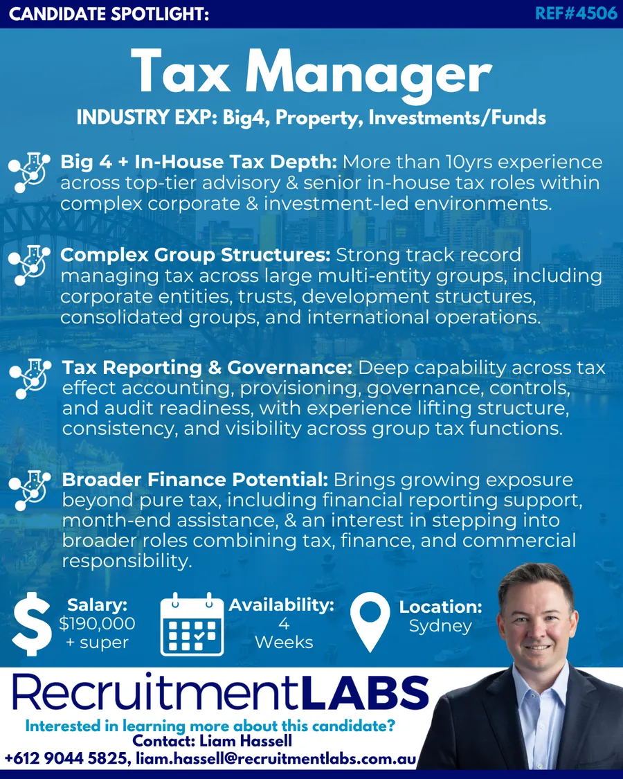4506 — Tax Manager candidate spotlight — accounting & finance recruitment Sydney
