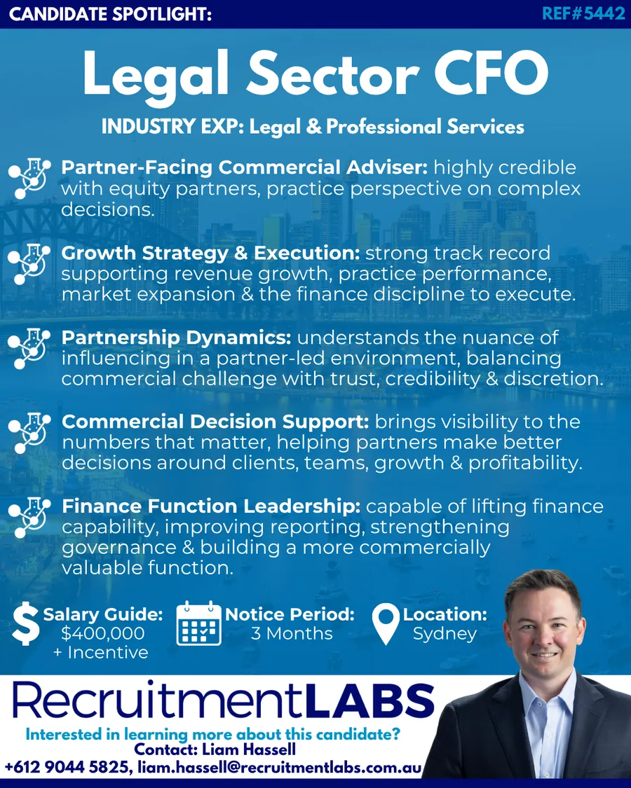 5442 — Legal Sector CFO candidate spotlight — accounting & finance recruitment Sydney