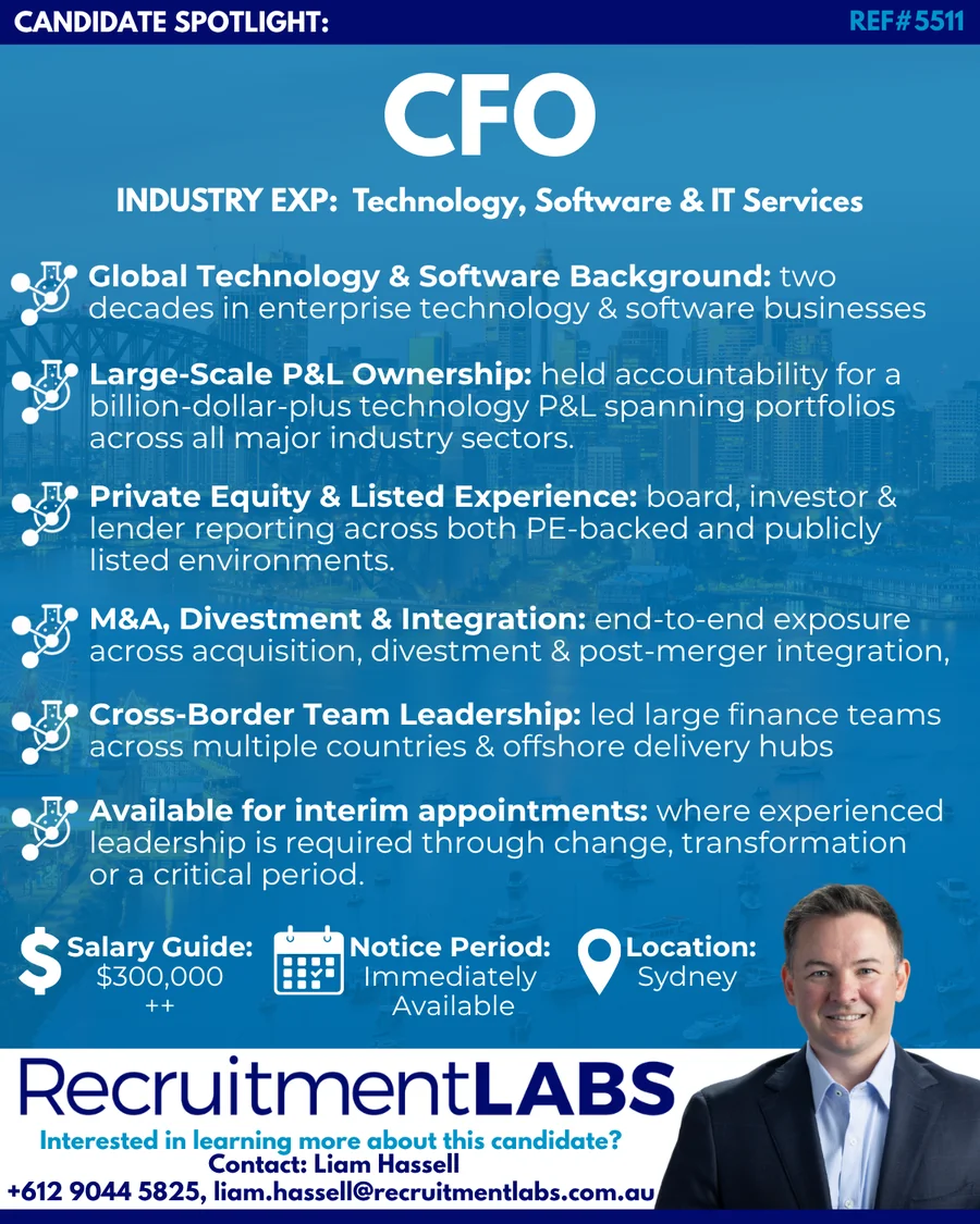 5511 — CFO (Technology) candidate spotlight — accounting & finance recruitment Sydney